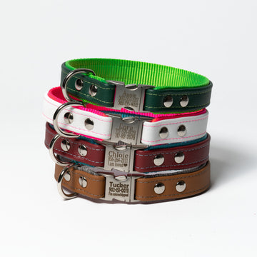 Personalized Leather Dog Collar With Nylon Lining 1 Inch Width
