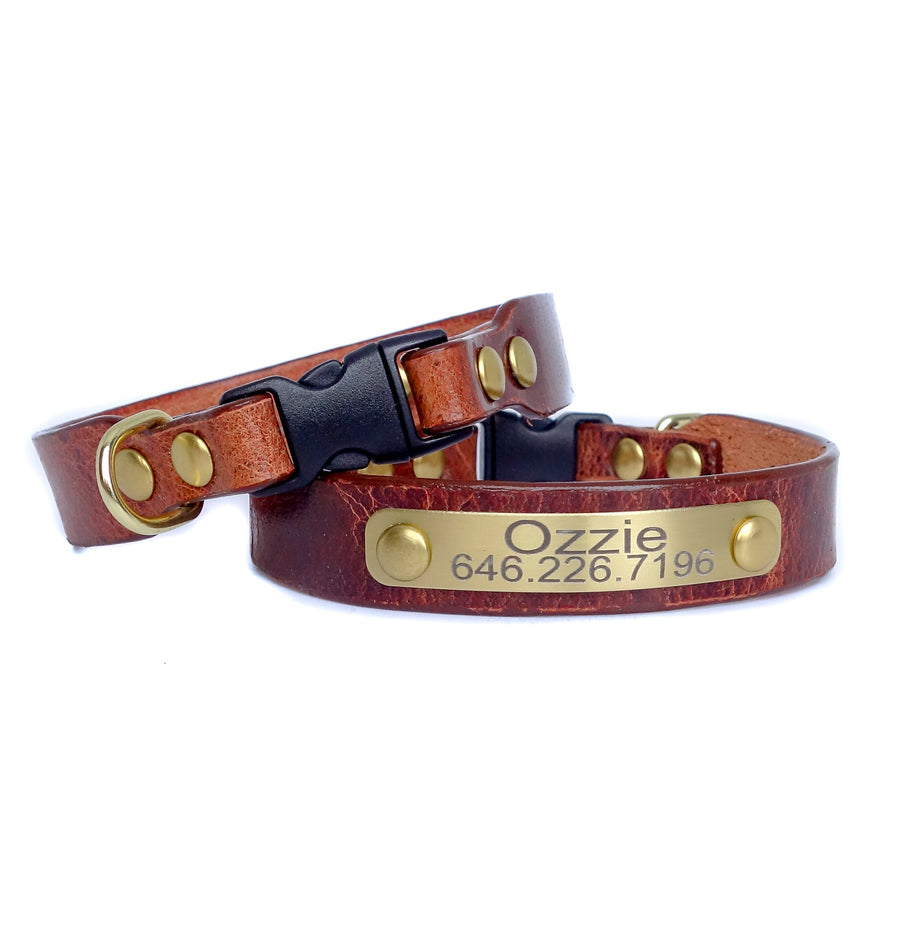 Cat Collar Personalized Buffalo Leather  with Engraved Plate