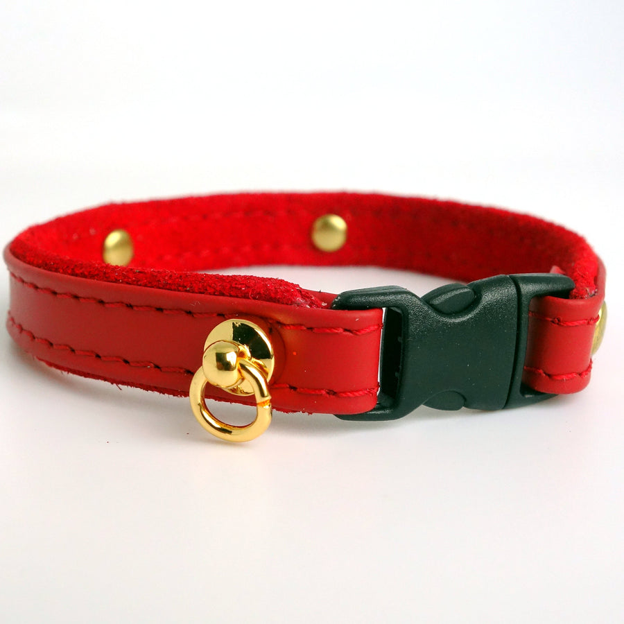 Cat Collar Personalized with Leather ID Tag Red Color